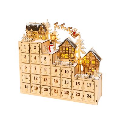 Gerson International 14.9 in. Battery Operated Lighted Wood Village Scene Advent Calendar