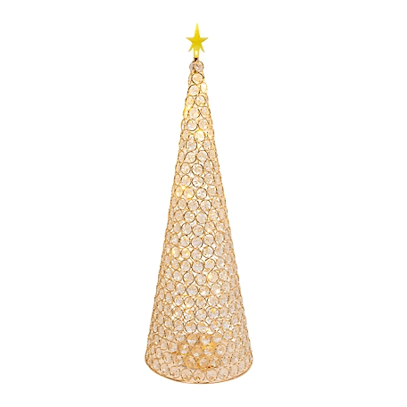 Gerson International 23.8 in. B/O Lighted Jeweled Cone Tree, Gold