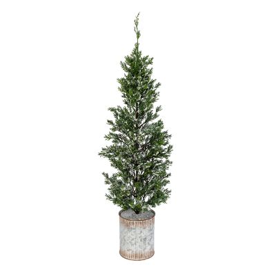Gerson International 35 in. Snowy Artificial Pine Tree in Tin Pot