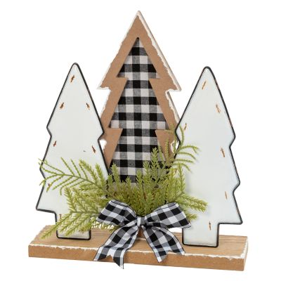 Gerson International Wood Holiday Trees with Pine and Bow Accent, 12 in.