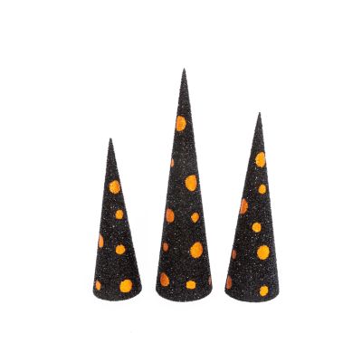 Gerson International Assorted Black and Orange Glitter Halloween Cone Trees, 3 pk.