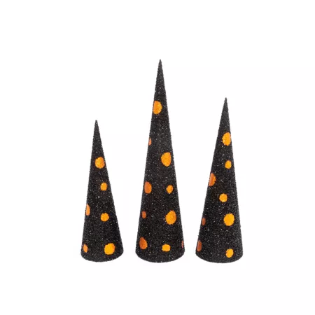 Gerson International Assorted Black and Orange Glitter Halloween Cone Trees Pack of 3. Halloween Dining & Tabletop Decor