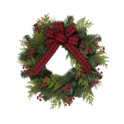 Gerson International 24 in. Pine Artificial Wreath with Berries and Bow