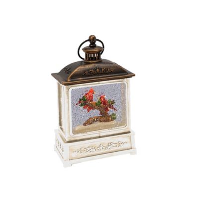 Gerson International 8.25 in. Battery Operated Lighted Spinning Water Lantern, Cardinals/Poinsettias, Timer