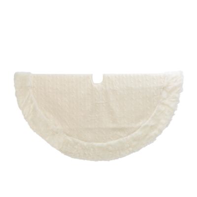 Gerson International 48 in. White Cable Knit Fur Trim Tree Skirt