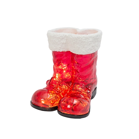 Gerson International 16.3 in. Battery-Operated Lighted Resin Holiday Santa Boots with 10 LED Lights