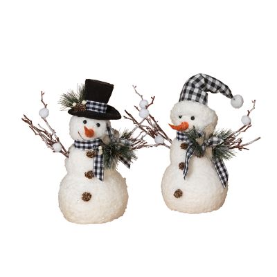 Gerson International Holliday Snowmen with Pine and Fabric Bows, 18 in., 2-Pack