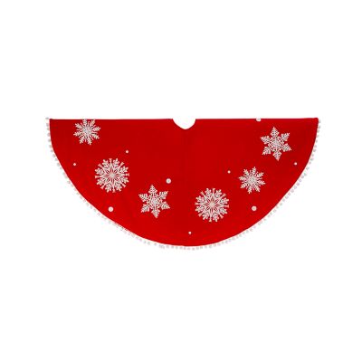 Gerson International 48 in. Diameter Velvet Felt Holiday Pom Pom Snowflake Tree Skirt