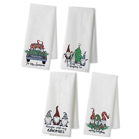Gerson International 27 in. Fabric Gnome Design Tea Towels, 4 Styles, 4-Pack