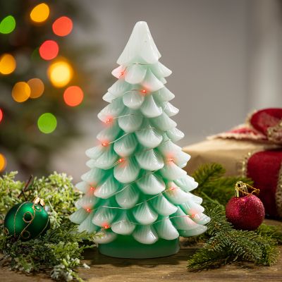 Image showing  Battery-Operated Lighted Christmas Tree with Color-Changing LED Lights, 9.05 in., Green, 2-Pack