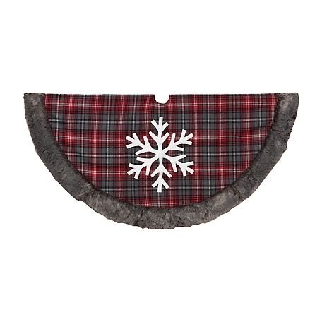 Gerson International 48 in. Buffalo Plaid Tree Skirt with Snowflakes