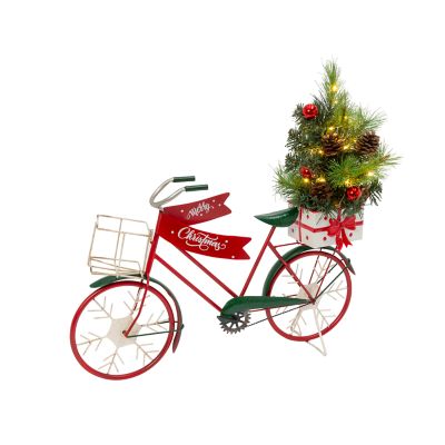 Gerson International 22 in. Metal Holiday Bicycle with Battery Operated Lighted Tree