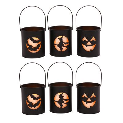 Gerson International Metal Battery Operated Lighted Halloween Cutout Luminaries with 3 in. Battery Operated Candle