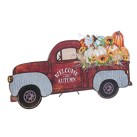 Gerson International 31.5 in. Painted Wood Truck with Fall Filled Bed