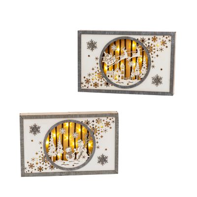 Gerson International B/O Lighted Laser-Cut Wood Holiday Scene Wall Decor, 11 in., 2 pc.