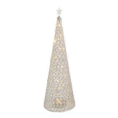 Gerson International Battery-Operated Lighted Jeweled Cone Tree, 23.8 in., Silver