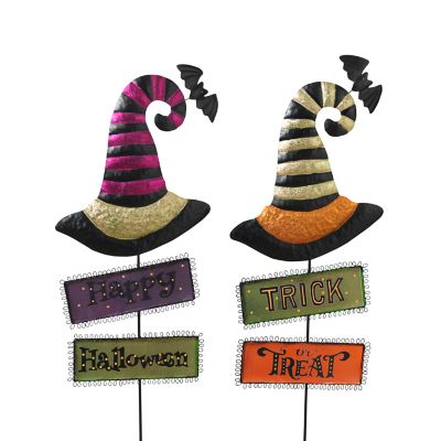 Gerson International 37 in. Metal Witch Hats with Halloween Signs Yard Stakes, 2 pk.