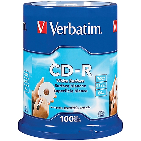 Verbatim 80-Minute 52x CD-Rs Spindle, White, 100-Pack