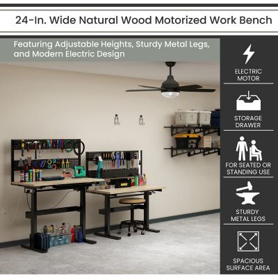 Image showing  24 in. W Natural Wood Motorized Workbench with Adjustable Height and Peg Board