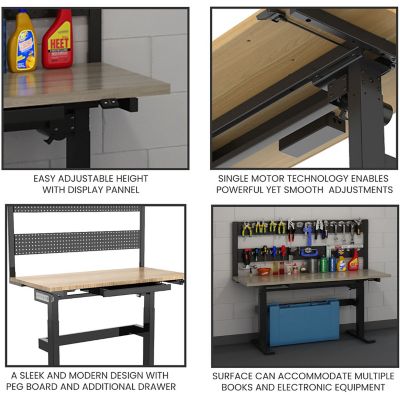 Image showing  24 in. W Natural Wood Motorized Workbench with Adjustable Height and Peg Board