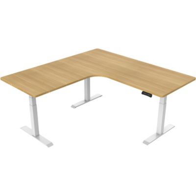 Hanover 73 in. L-Shaped Electric Sit-Stand Height-Adjustable Desk with Triple Motor System, Natural/White