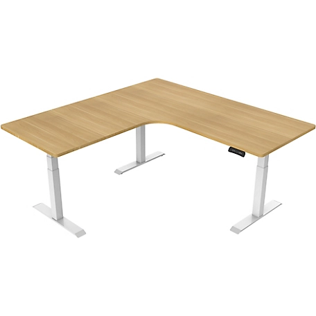 Hanover L-Shaped Electric Height-Adjustable Sit-Stand Desk with Triple Motor System, Natural/White, 73 in.
