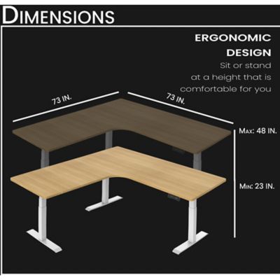 Image showing  73 in. L-Shaped Electric Sit-Stand Height-Adjustable Desk with Triple Motor System, Natural/White