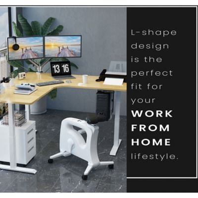 Image showing  73 in. L-Shaped Electric Sit-Stand Height-Adjustable Desk with Triple Motor System, Natural/White