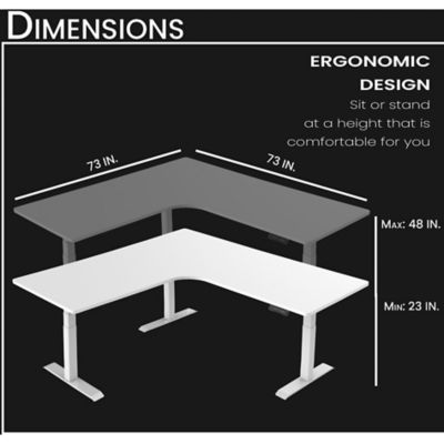Image showing  73 in. L-Shaped Electric Sit-Stand Height-Adjustable Desk with Triple Motor System, White