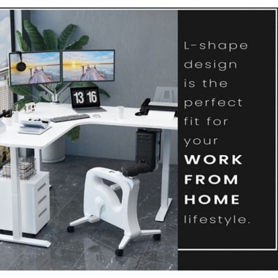 Image showing  73 in. L-Shaped Electric Sit-Stand Height-Adjustable Desk with Triple Motor System, White