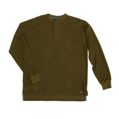 Image showing  Long-Sleeve Extended Tail Mini Thermal Knit Henley Pullover with Gusset