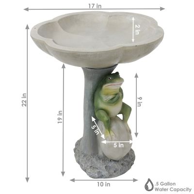 Image showing  22 in. Outdoor Whimsical Garden Patio Yard Polyresin Grumpy Brooding Frog Sitting on Stone Bird Bath