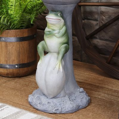 Image showing 7 th Sunnydaze Decor 22 in. Outdoor Whimsical Garden Patio Yard Polyresin Grumpy Brooding Frog Sitting on Stone Bird Bath
