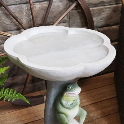 Image showing 9 th Sunnydaze Decor 22 in. Outdoor Whimsical Garden Patio Yard Polyresin Grumpy Brooding Frog Sitting on Stone Bird Bath