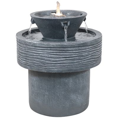 Sunnydaze Decor 20 in. H Electric Resin 2-Tier Round Bird Bath Outdoor Water Fountain with LED Lights, SSS-772