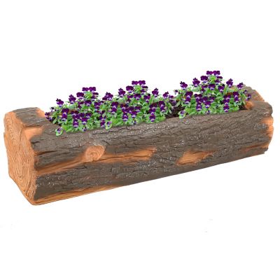 Sunnydaze Decor Polyresin Decorative Outdoor Raised Rustic Log Planter for Garden, Porch & Balcony - 35 in. W - Brown