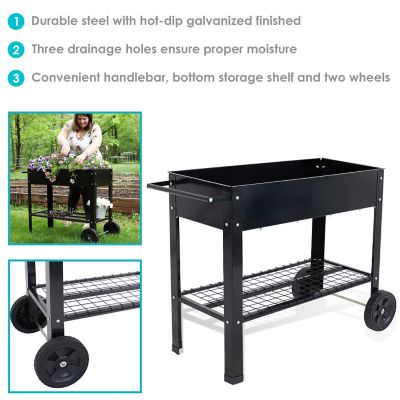 Image showing  Steel Raised Garden Bed Cart, 43.5 x 20.75 x 31.75in., Black