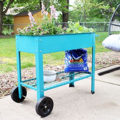 Image showing  Steel Raised Garden Bed Cart, 43.5 x 20.75 x 31.75in., Turquoise
