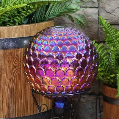 Image showing  Scalloped Texture Indoor/Outdoor Gazing Globe Glass Garden Ball - 10 in. Diameter - Red, ZIB-256