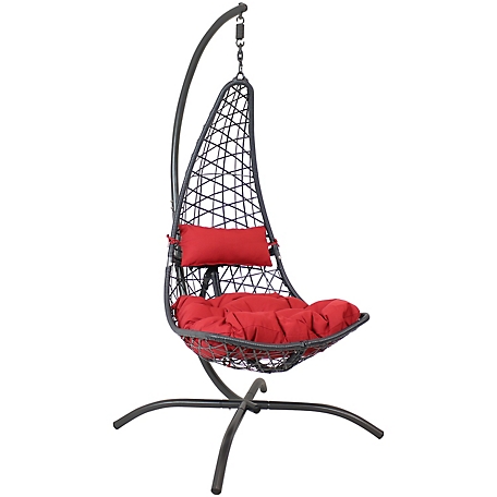 Sunnydaze Decor Phoebe Hanging Lounge Chair with Seat Cushions and Stand, Red