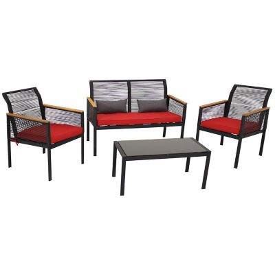 Sunnydaze Decor Clifdon Rattan and Acacia Outdoor Patio Furniture Set 4 pc. at Tractor Supply Co
