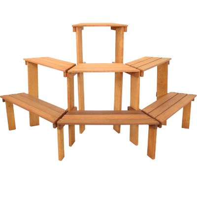 Image showing  3-Tier Outdoor Meranti Wood with Teak Oil Finish Flower Plant Stand. 36 in., Brown