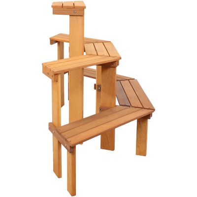 Image showing  3-Tier Outdoor Meranti Wood with Teak Oil Finish Flower Plant Stand. 36 in., Brown