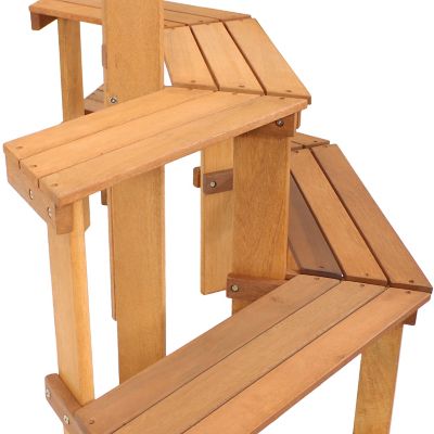 Image showing 5 th Sunnydaze Decor 3-Tier Outdoor Meranti Wood with Teak Oil Finish Flower Plant Stand. 36 in., Brown
