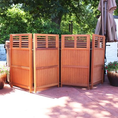 Image showing  44 in. Outdoor Patio or Porch Meranti Wood with Teak Oil Finish Folding Privacy Screen Fence