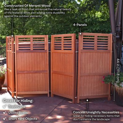 Image showing  44 in. Outdoor Patio or Porch Meranti Wood with Teak Oil Finish Folding Privacy Screen Fence