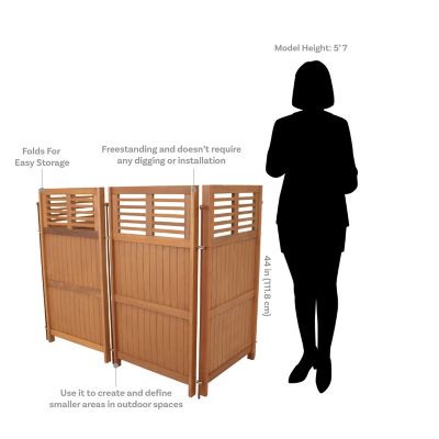 Image showing 5 th Sunnydaze Decor 44 in. Outdoor Patio or Porch Meranti Wood with Teak Oil Finish Folding Privacy Screen Fence