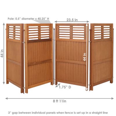 Image showing 8 th Sunnydaze Decor 44 in. Outdoor Patio or Porch Meranti Wood with Teak Oil Finish Folding Privacy Screen Fence