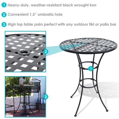 Image showing 7 th Sunnydaze Decor Elegant Round Wrought Iron Bar Table -30 in. D x 39.5 in. H, Black