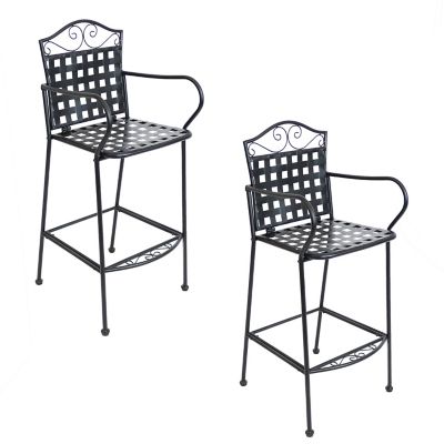 Sunnydaze Decor Outdoor Black Wrought Iron Scrolling Bar Chairs - Set of 2